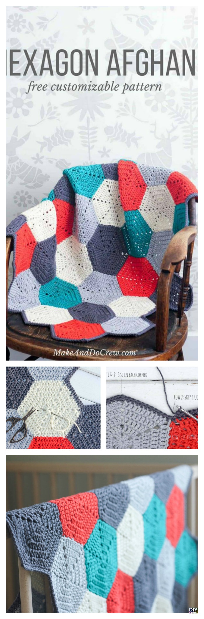 diy4ever- Crochet Hexagon Afghan - Free Pattern 