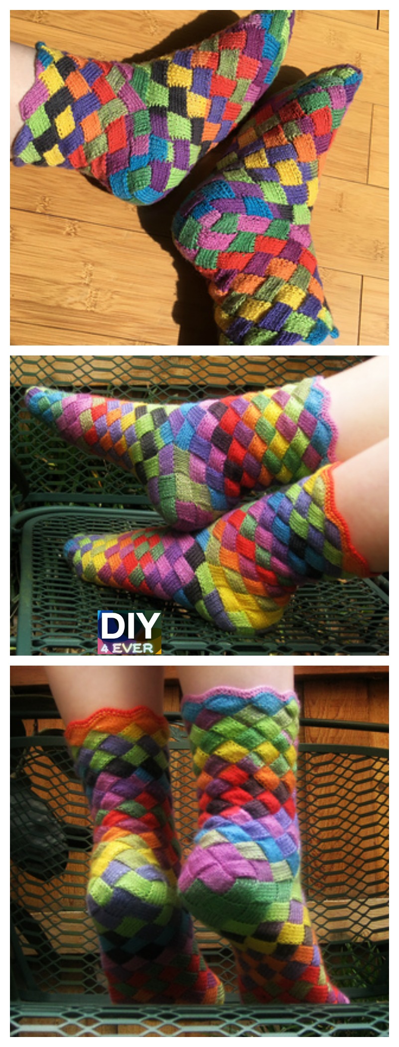Knitted Rainbow Patch Socks - Free Pattern
