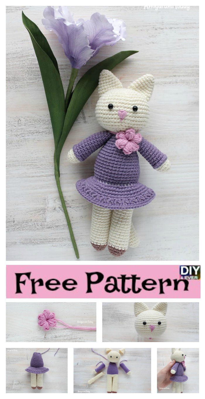 Crochet Amigurumi Kitty In Lilac Dress - Free Pattern