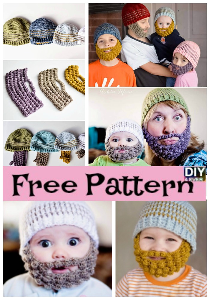 diy4ever-Crochet Bobble Beard Beanie-Free-Pattern