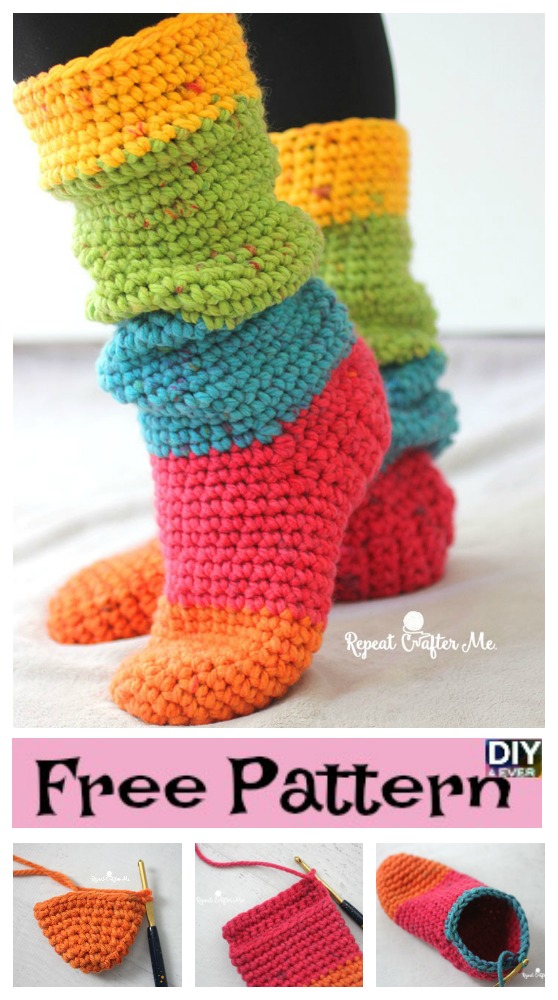 diy4ever-Crochet Chunky Cake Slipper Socks - Free Pattern