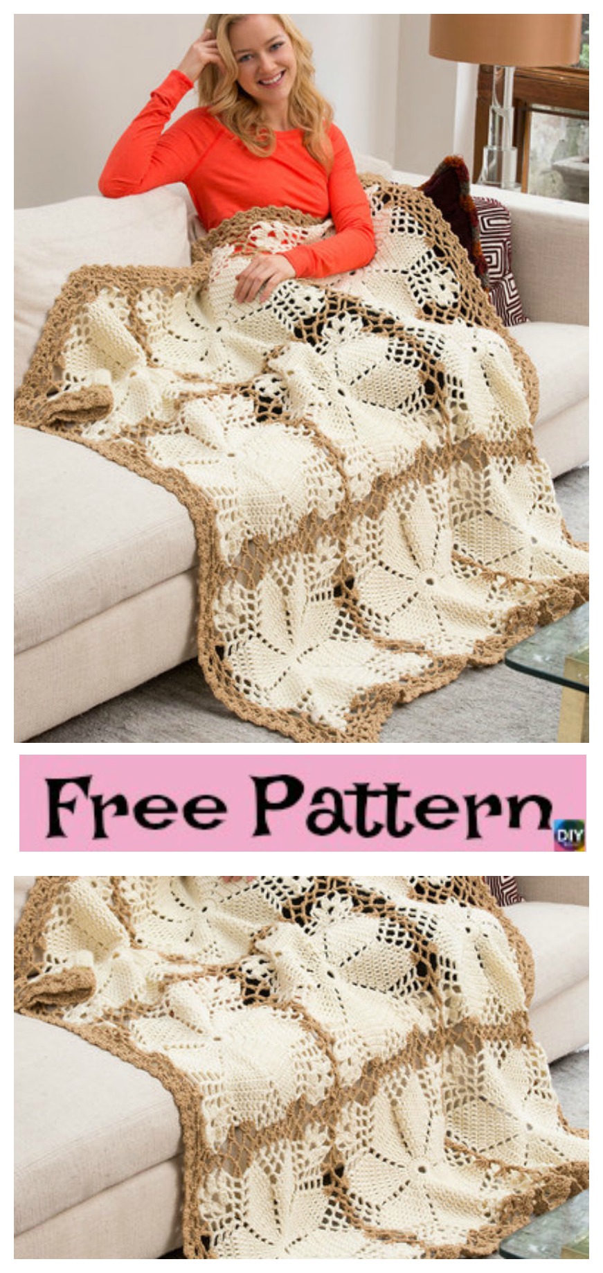 diy4ever-Crochet Lacy Floral Throw - Free Pattern
