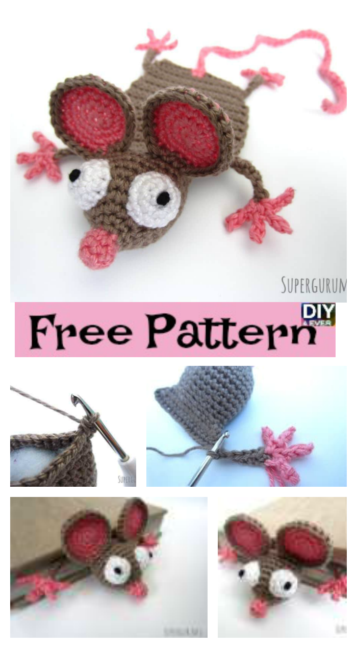 diy4ever- Crochet Mouse Bookmark - Free Pattern 