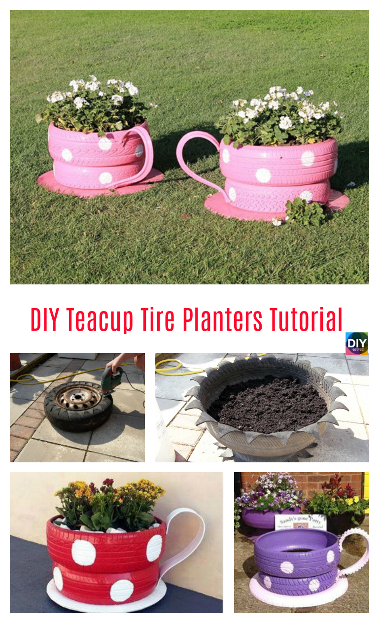 diy4ever- DIY Teacup Tire Planters Tutorial