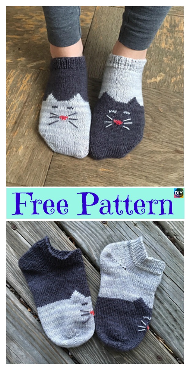 diy4ever- Knit YinYang Kitty Socks -Free Pattern 
