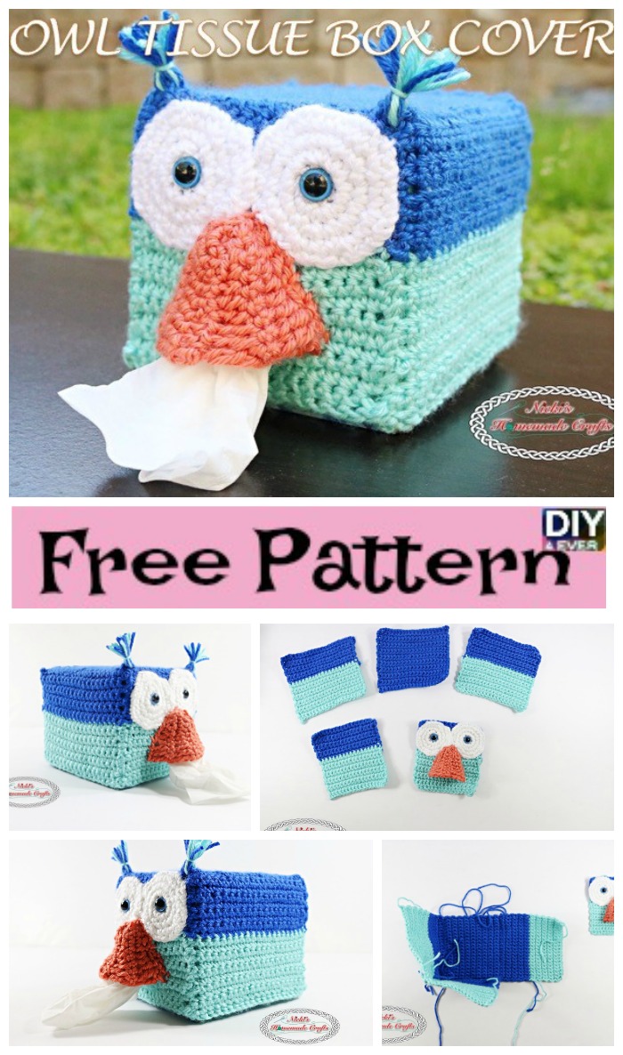 DIY4EVER-Crochet Owl Tissue Box Cover – Free Pattern 