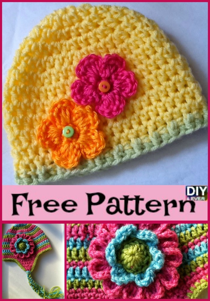 DIY4ever- Beautiful Crochet Flower Hats - Free Patterns 