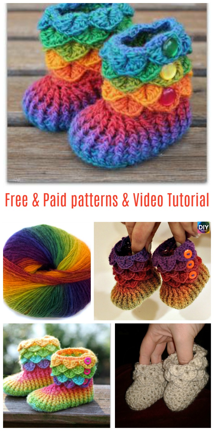DIY4ever- Crochet Crocodile Stitch Booties - free&paid Patterns & Video 