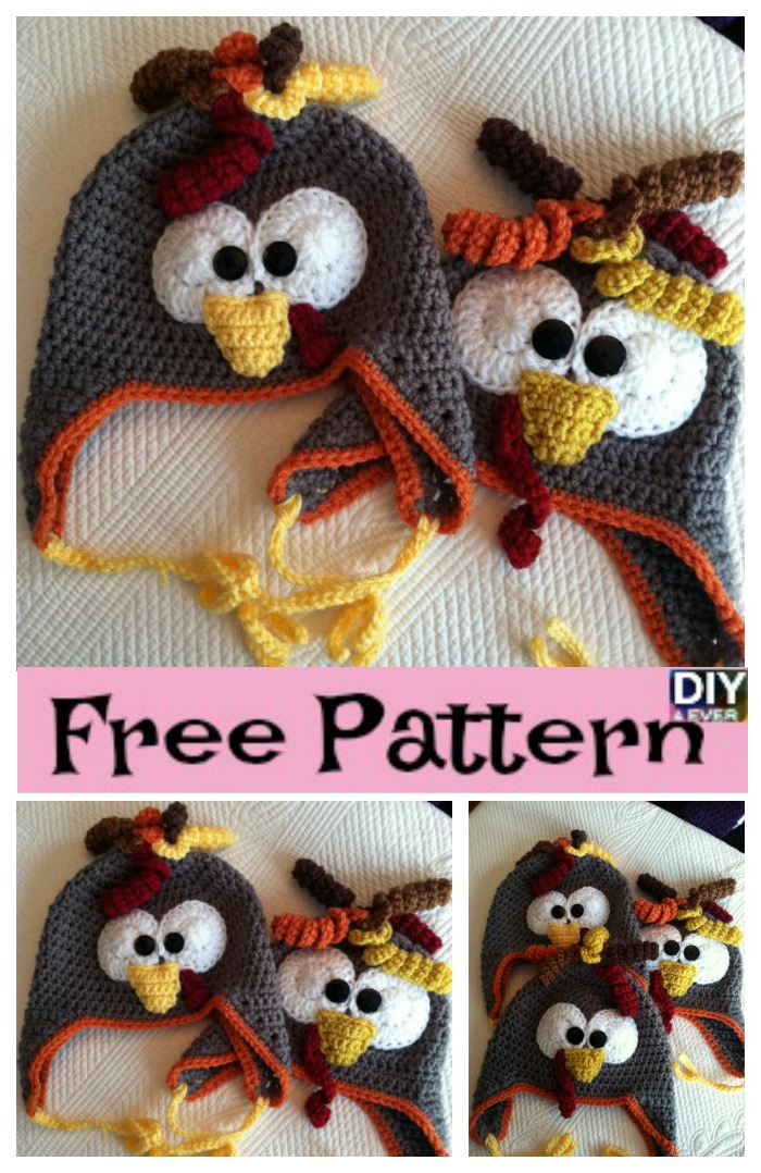 diy4ever- Adorable Crochet Turkey Earflap Hat - Free Pattern 