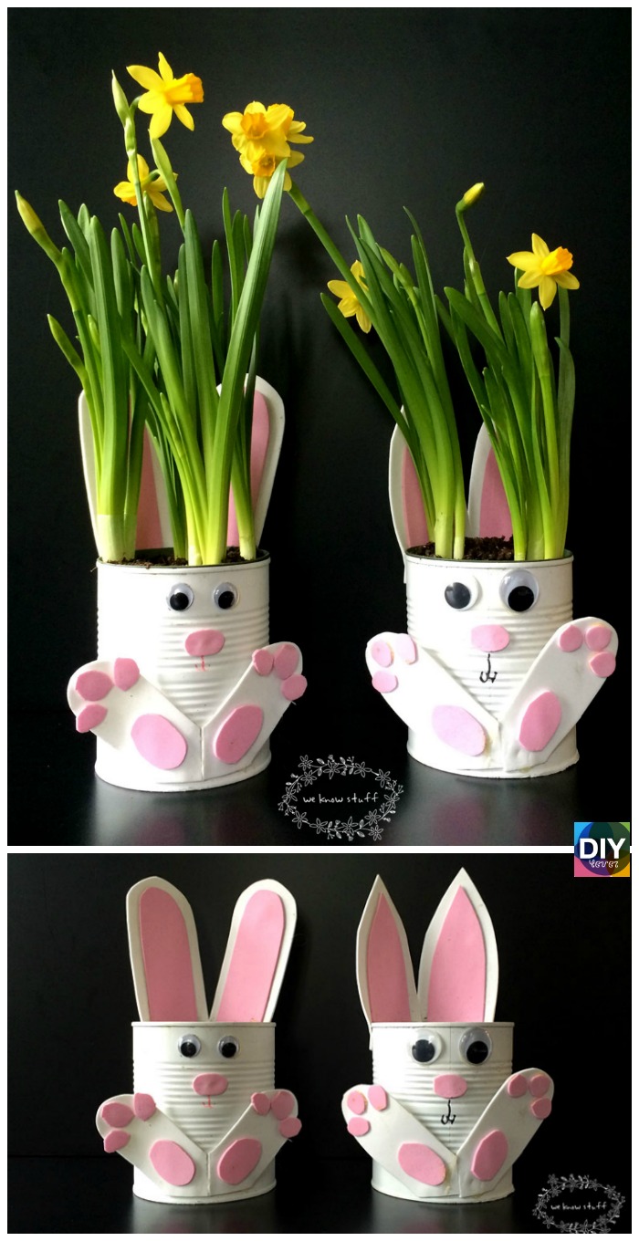 diy4ever- Adorable DIY Tin Can Bunny Planters