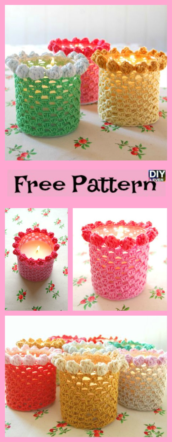 diy4ever- Bobbled Crochet Candle Holder Cover - Free Pattern 