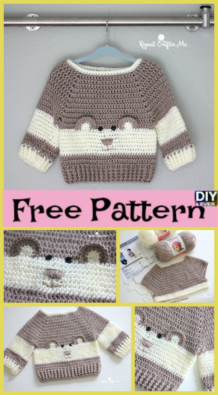 diy4ever Crochet Baby Bear Sweater Free Pattern P - Crochet Baby Bear Sweater - Free Pattern