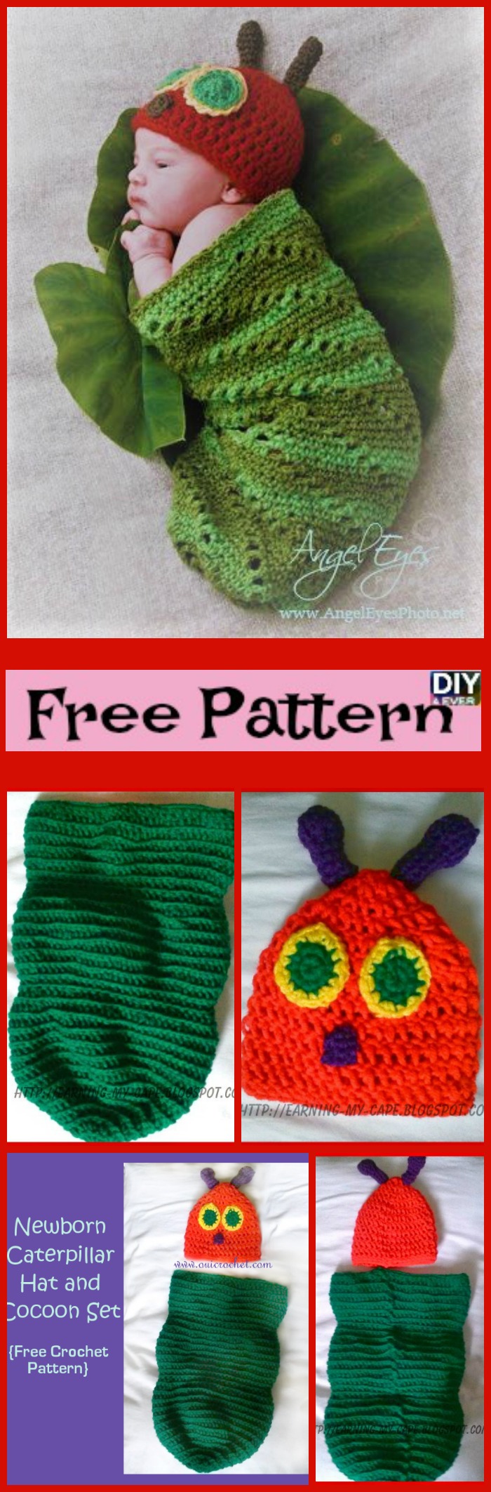 diy4ever- Crochet Caterpillar Hat Cocoon Set - Free Pattern 