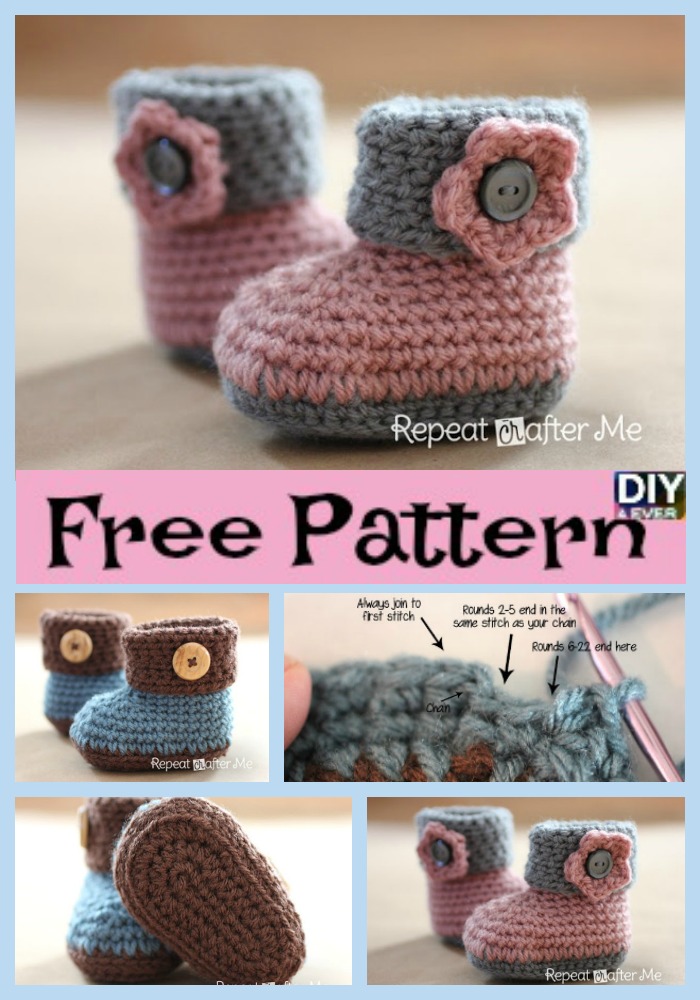 diy4ever-Crochet Cuffed Baby Booties - Free Pattern 