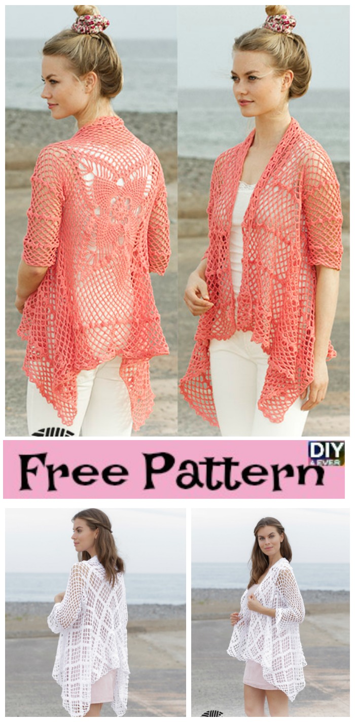 diy4ever- Crocheted Lace Pattern Jacket - Free Patterns 