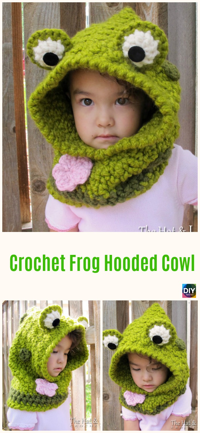 diy4ever-Cute Crochet Frog Hooded Cowl Pattern