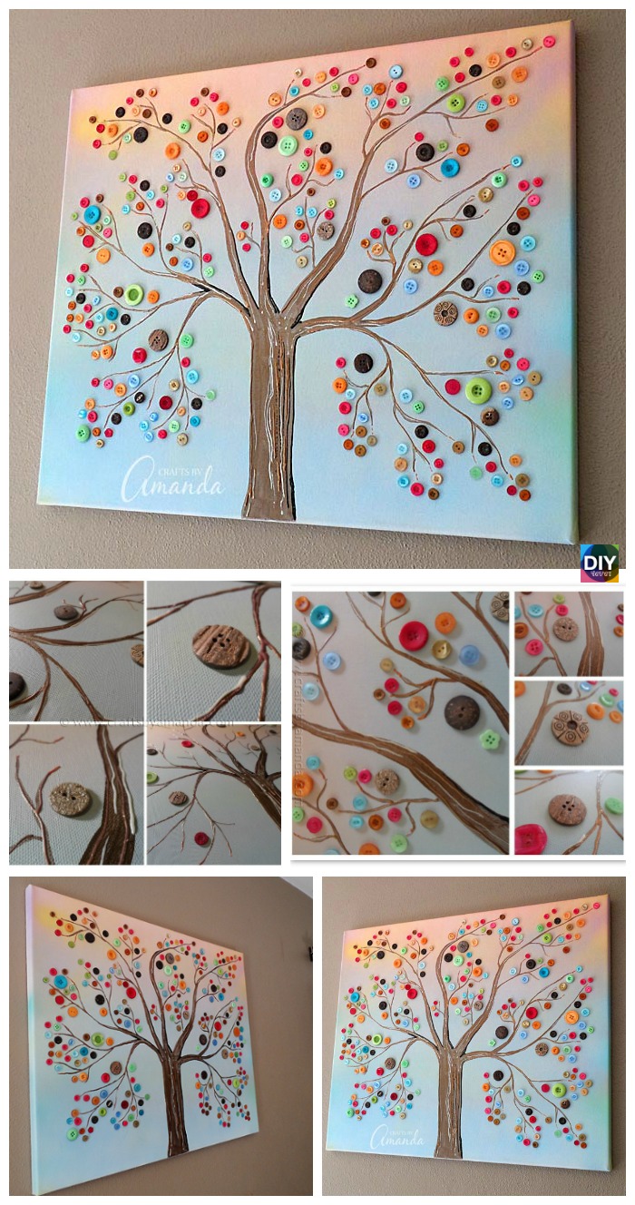 diy4ever- DIY Vibrant Button Tree Wall Art on Canvas 