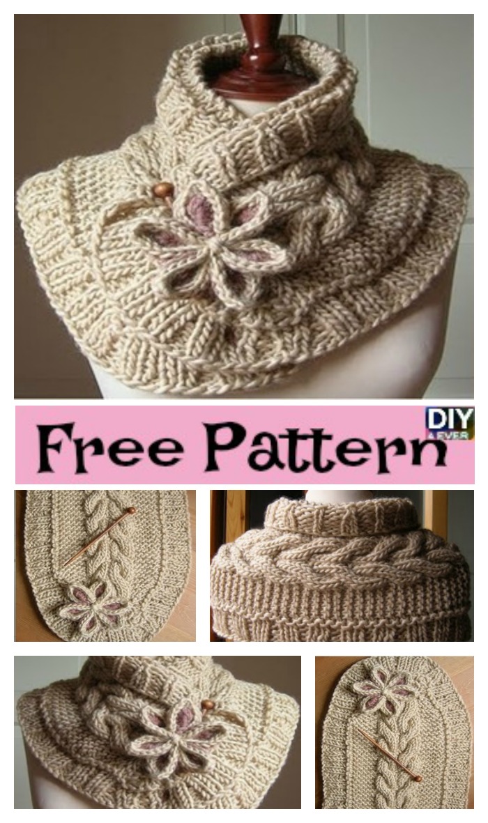 diy4ever-Gorgeous Knitted Flower Scarf - Free Pattern 