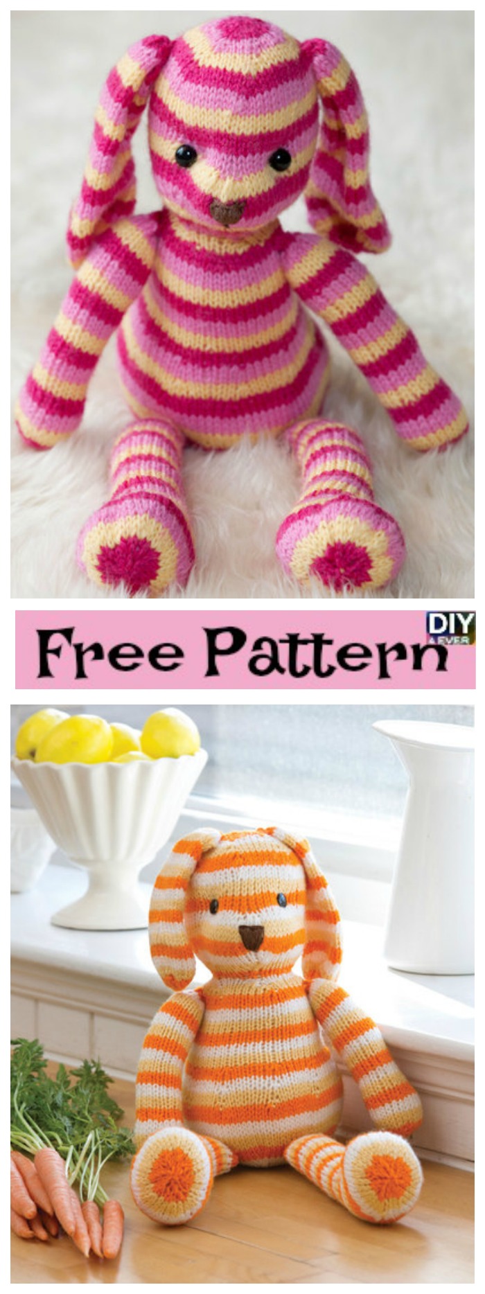 diy4ever- Adorable Striped Knit Bunny - Free Pattern