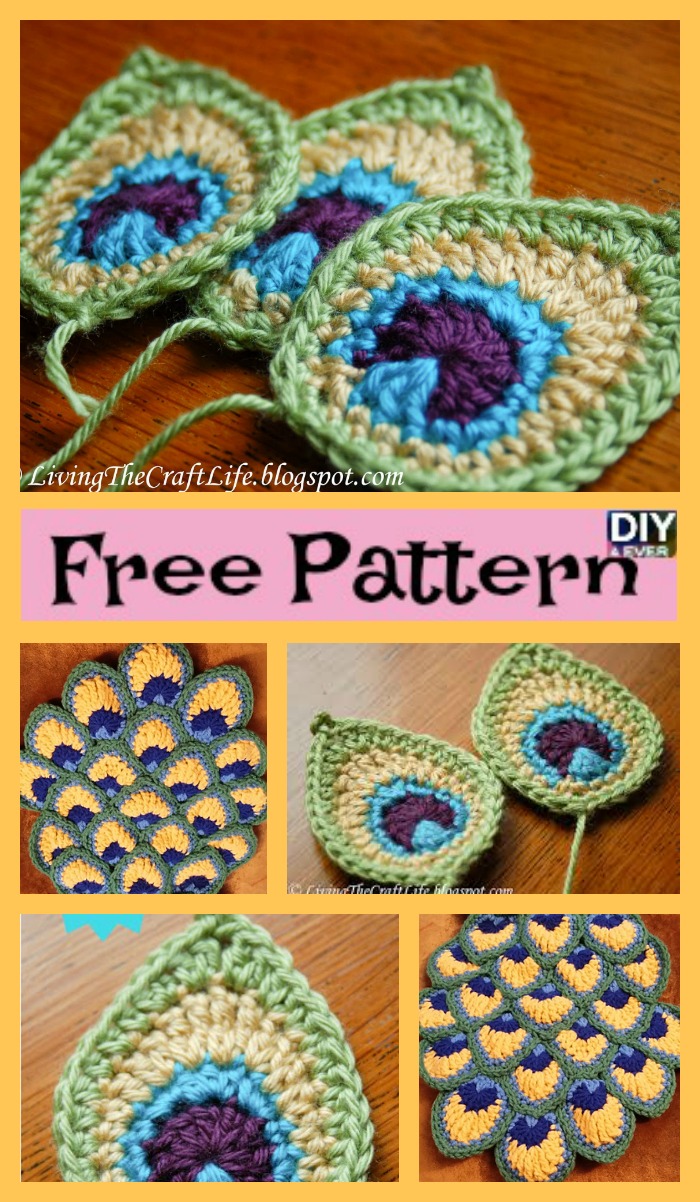 diy4ever- Beautiful Crochet Peacock Feathers - Free Patterns 