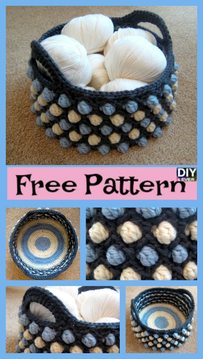 diy4ever-Beautiful Crochet Round Basket - Free Pattern 