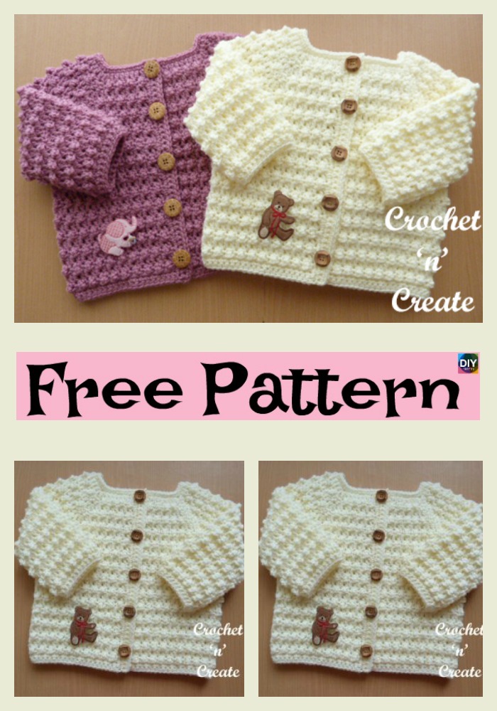 diy4ever-Cozy Crocheted Baby Cardigan - Free Patterns