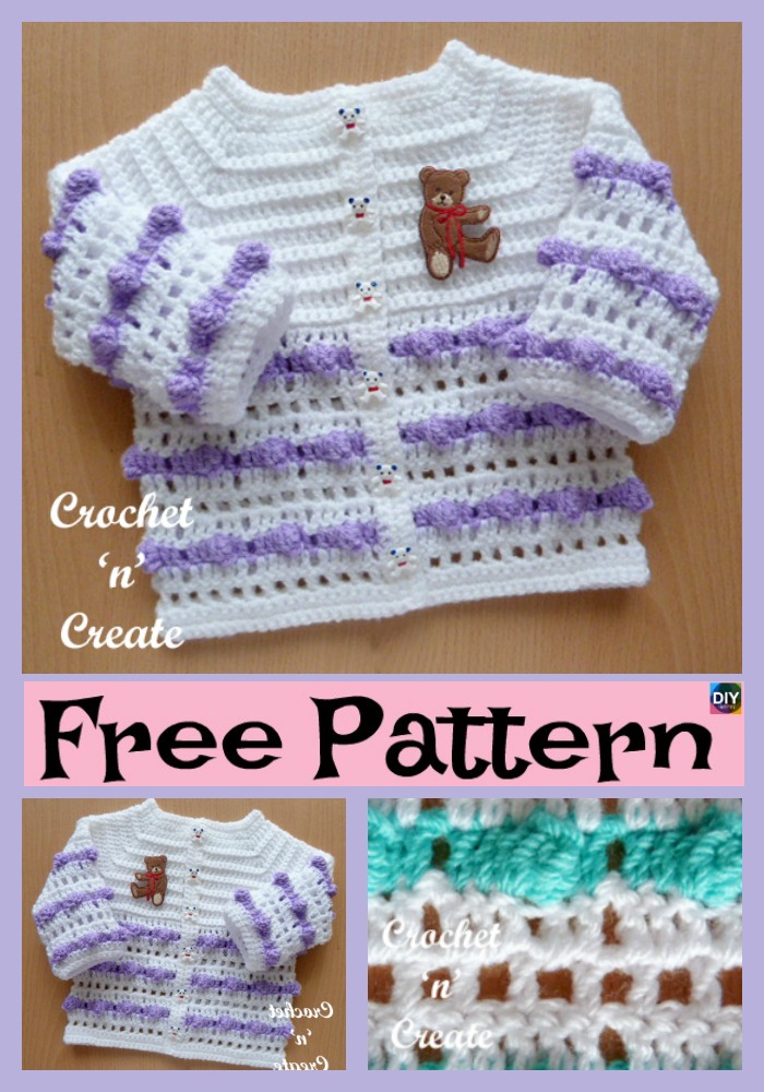 diy4ever-Cozy Crocheted Baby Cardigan - Free Patterns