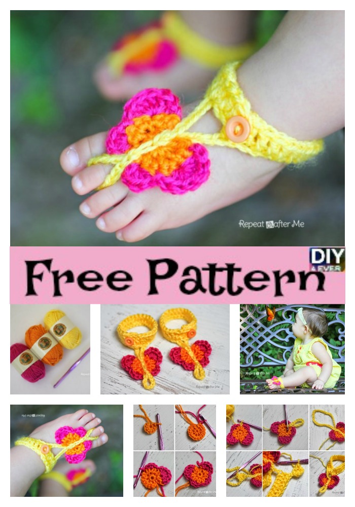 diy4ever-Cute Crochet Butterfly Sandals - Free Pattern