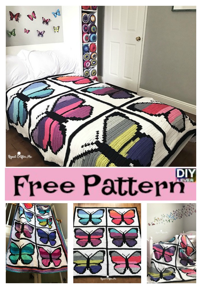 diy4ever- Crochet Butterfly Blanket - Free Pattern