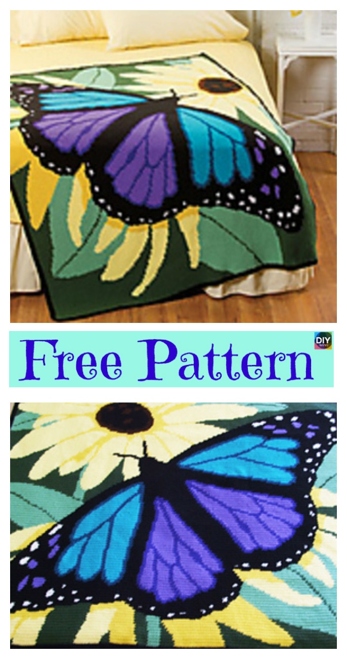 diy4ever-Crochet Butterfly Blanket – Free Pattern