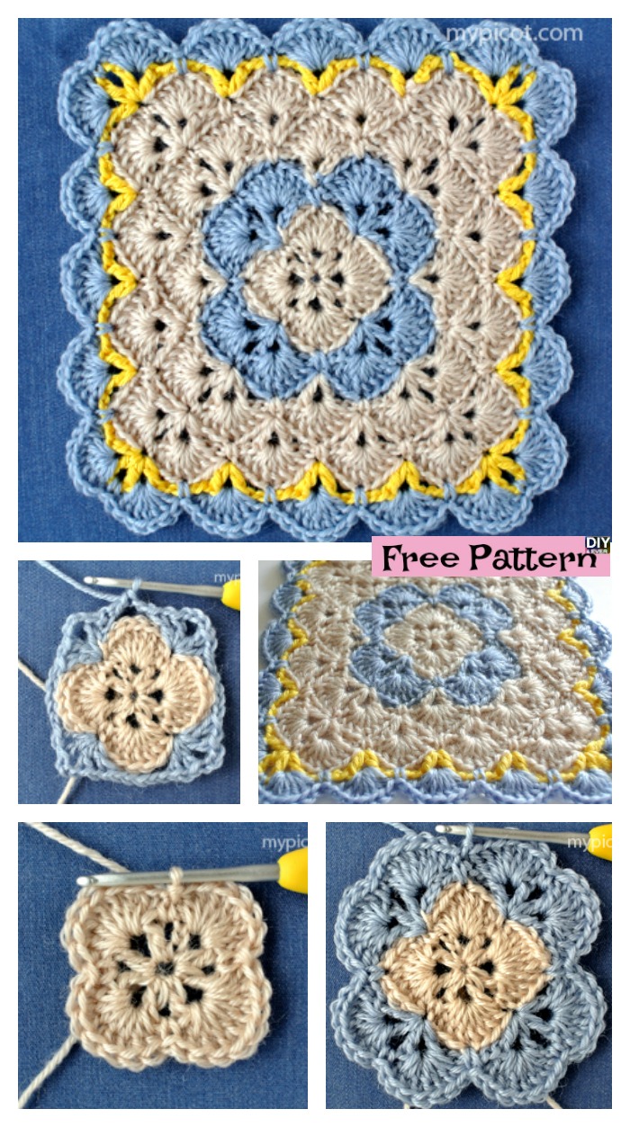 diy4ever- Crochet Shell Square Blanket - Free Pattern 
