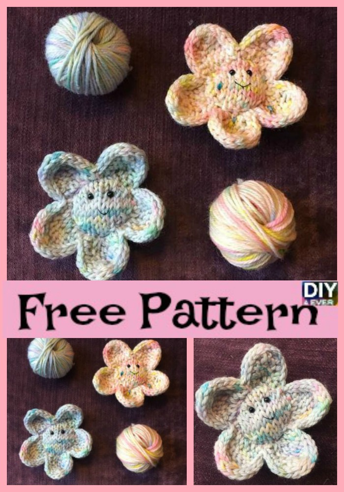 diy4ever- Cute Smiley Knit Flower - Free Pattern