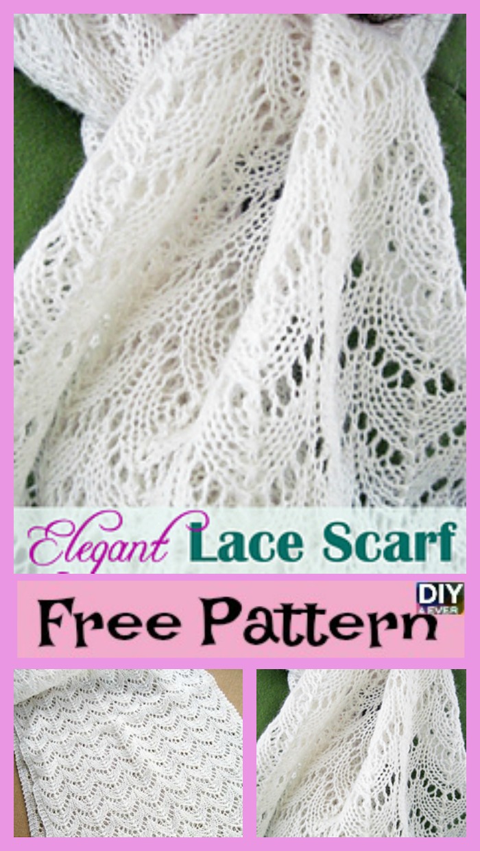 diy4ever- Elegant Knitted Lace Scarf - Free Pattern 