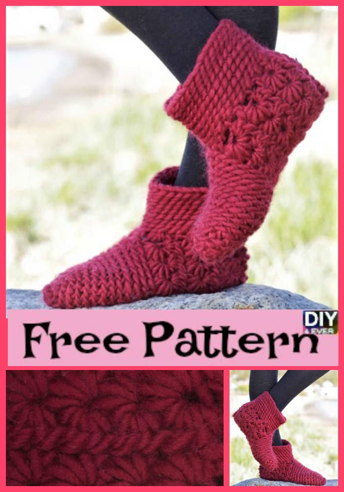 diy4ever-Unique Crochet Star Stitch Slippers - Free Pattern 