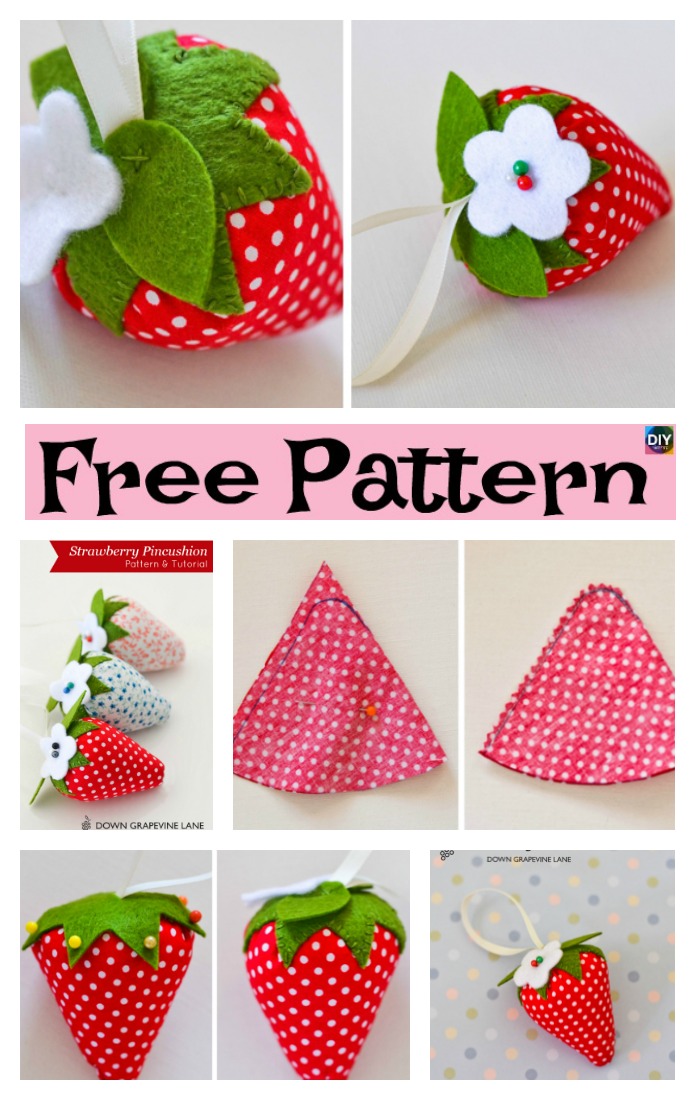 Cute DIY strawberry Pincushion - Free Sewing Pattern 