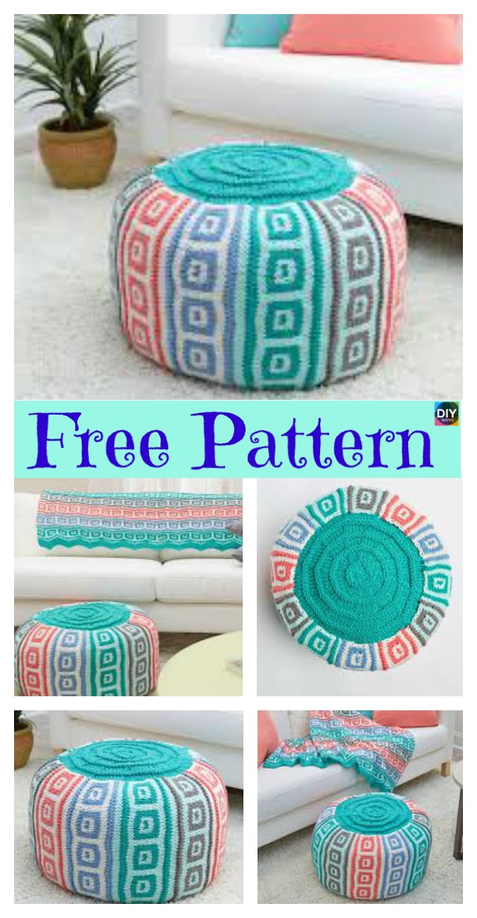 diy4ever- 6 Beautiful Knitting Pouf Free Patterns 