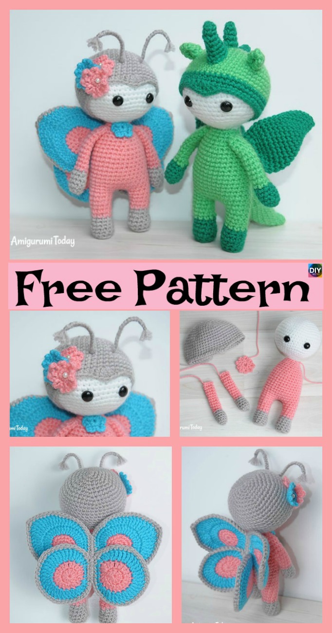 diy4ever-Amigurumi Crocheted Butterfly Doll - Free Pattern