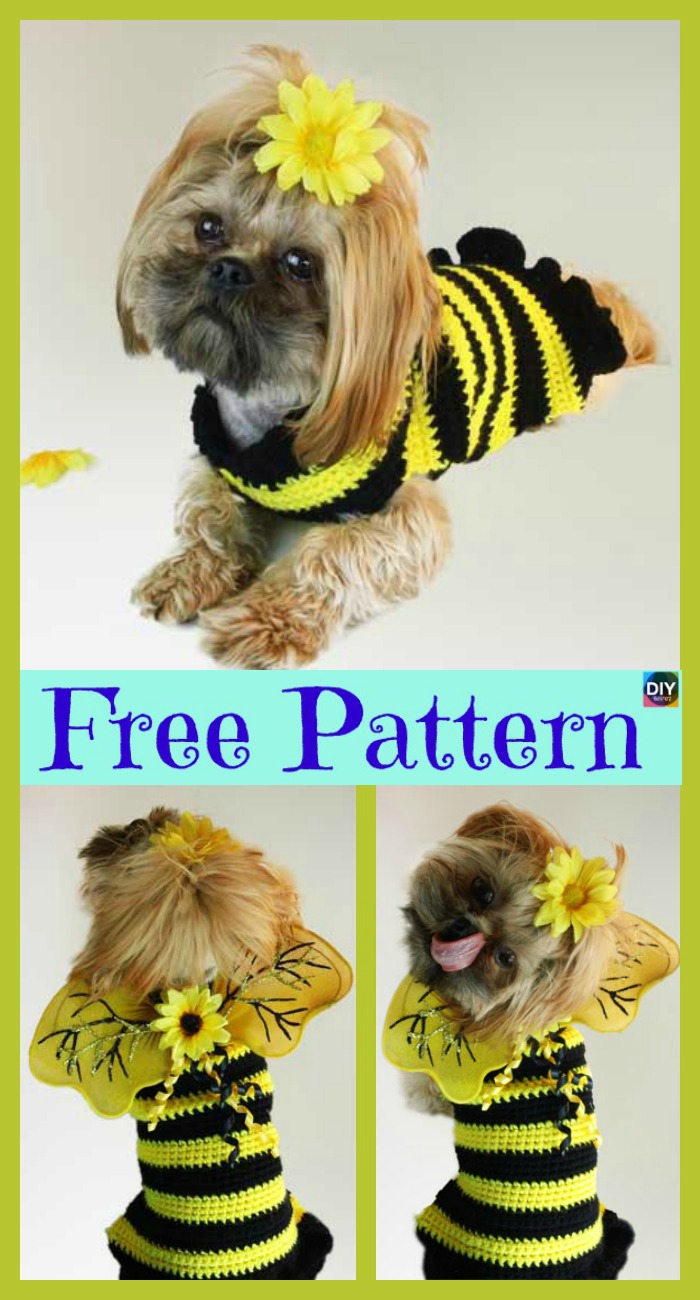 diy4ever-Bumble Bee Crochet Dog Sweater - Free Pattern