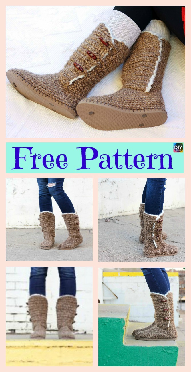 diy4ever-Crochet Boots with Soles - Free Patterns