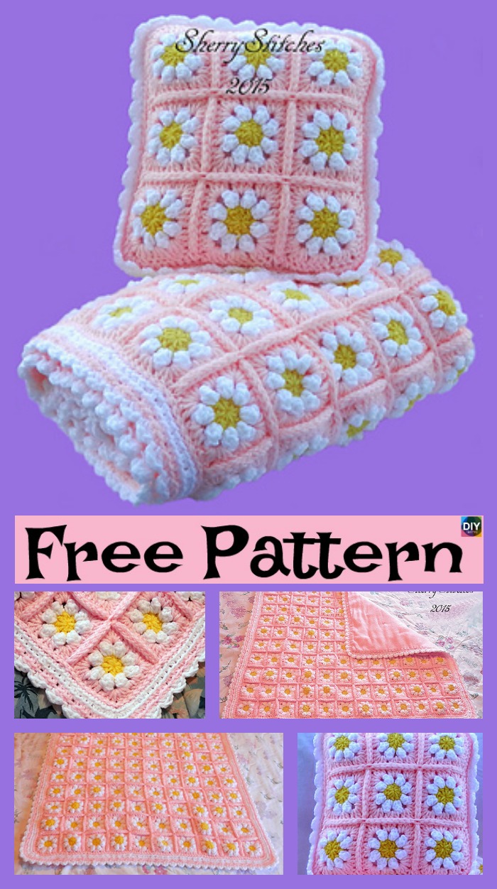 diy4ever- Crochet Daisy Flower Blanket - Free Pattern 