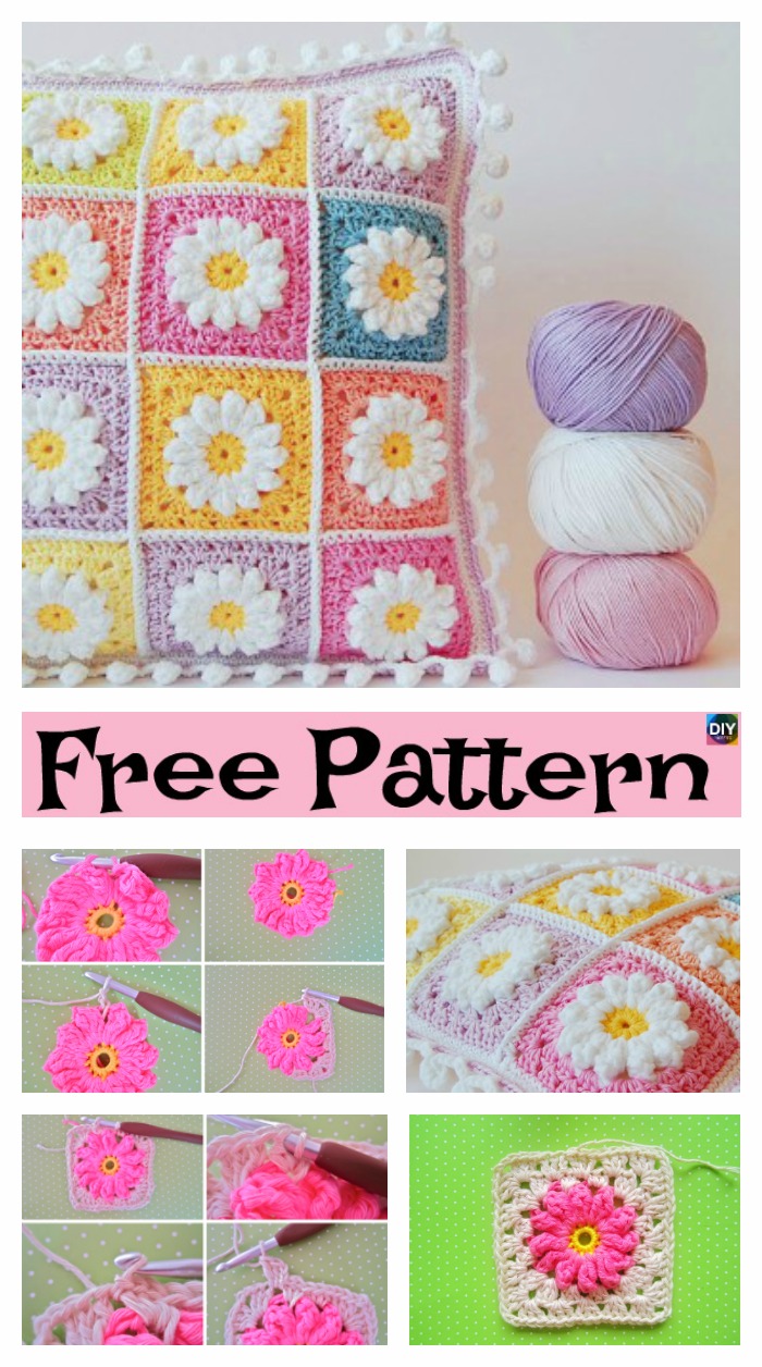 diy4ever- Crochet Daisy Granny Square - Free Pattern 