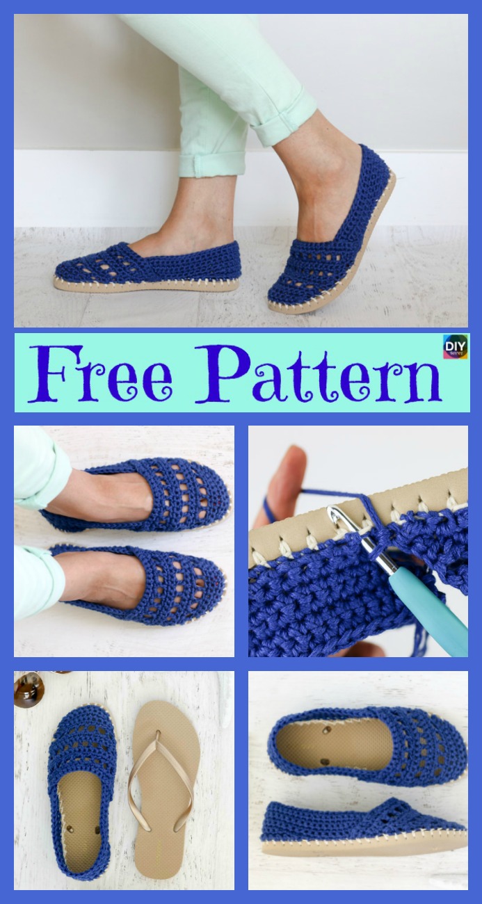 diy4ever-Crochet Slippers Using Flip Flop Soles - Free Patterns