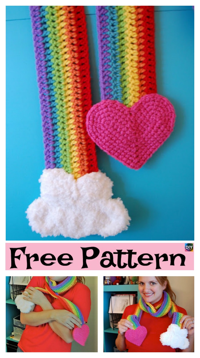diy4ever- Cute Crochet Rainbow Scarf - Free Pattern