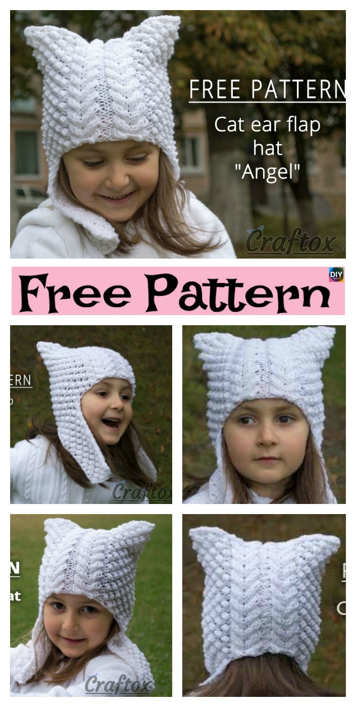 Cute Knitted Cat Ear Flap Hat - Free Pattern - DIY 4 EVER