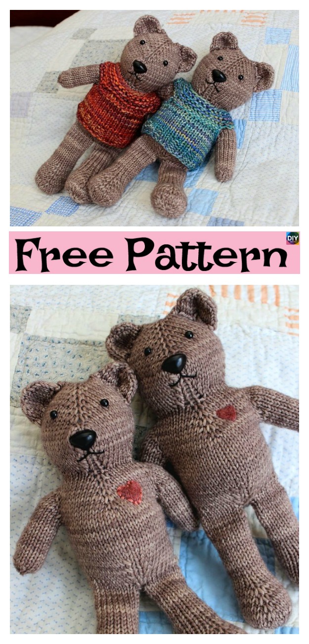 One Piece Knitted Teddy Bear - Free Pattern - DIY 4 EVER