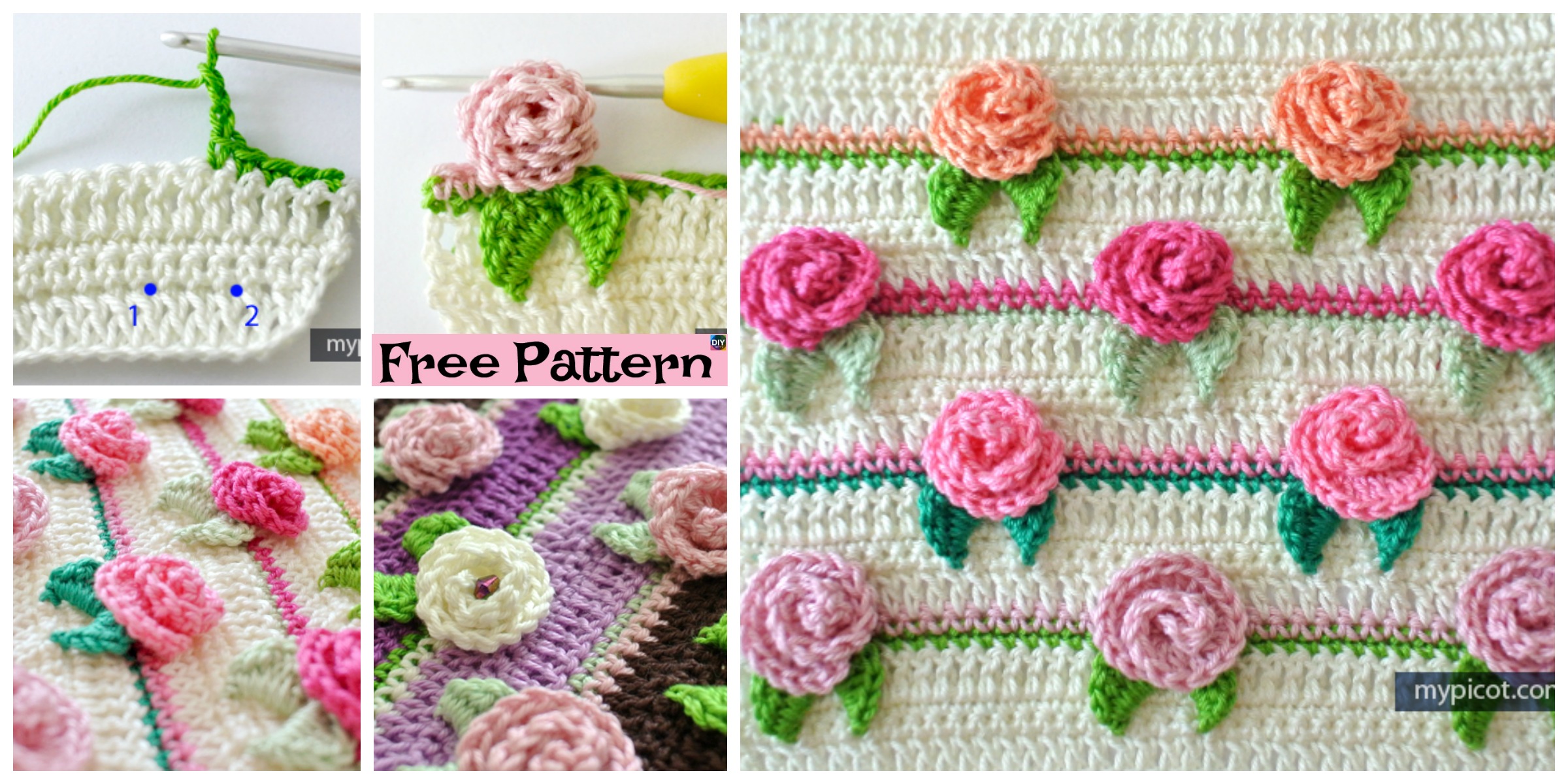 diy4ever-Pretty Crochet Rosebud Stitch - Free Pattern