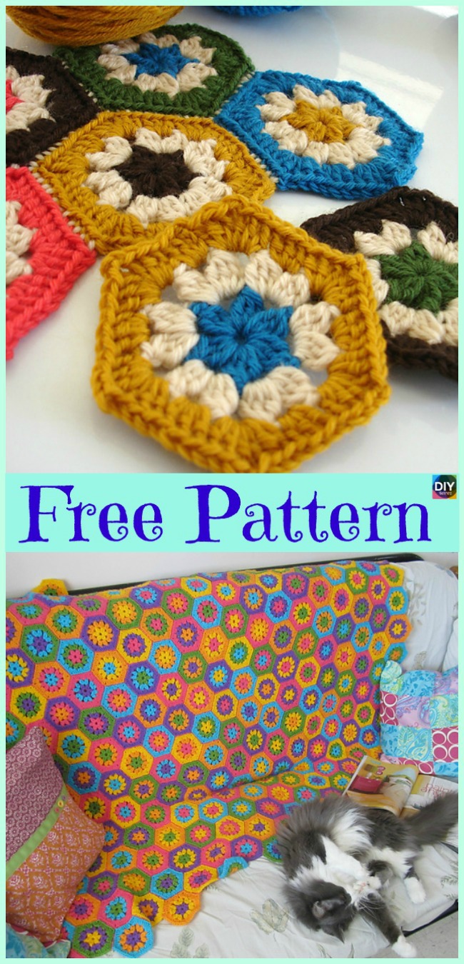 diy4ever- 10 Beautiful Crochet Hexagon Free Patterns 