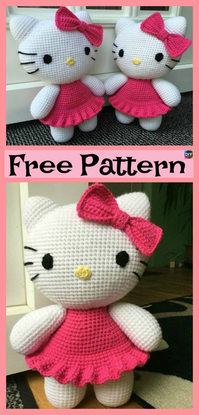 diy4ever- Adorable Crochet Hello Kitty - Free Pattern