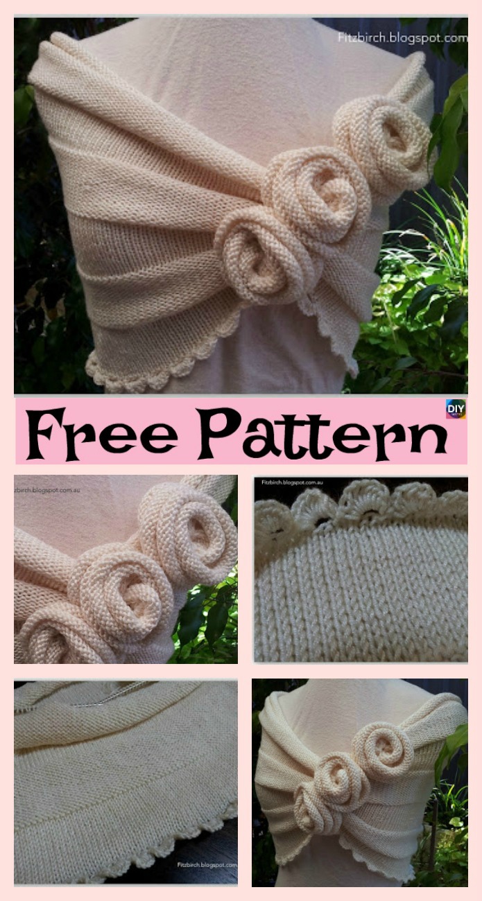 diy4ever-Beautiful Knit Rose Capelet - Free Pattern
