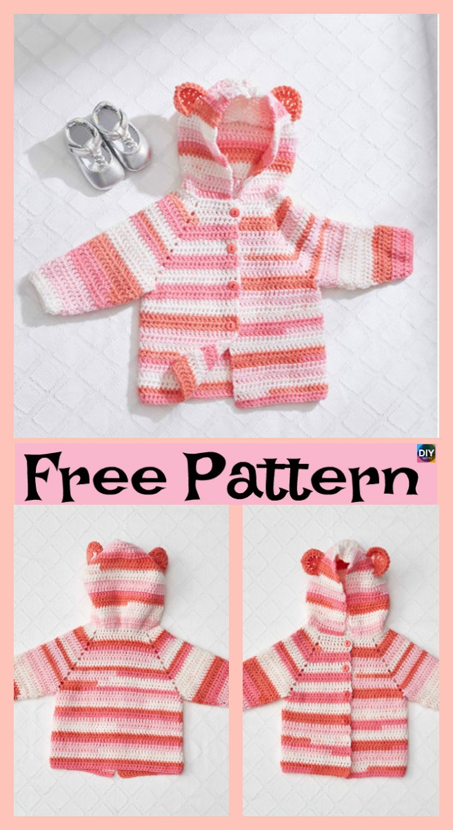 diy4ever-Crochet Baby Bear Cardigan – Free Patterns P